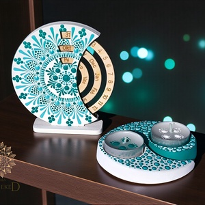 Mandala szett - mini öröknaptár és jin jang mécsestató (fehér-türkiz) - otthon & életmód - dekoráció - fali és függő dekoráció - falinaptár & öröknaptár - Meska.hu