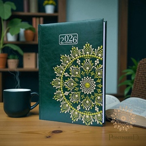 Nagy méretű (A/5) 2026-os mandala határidőnapló (zöld) - otthon & életmód - papír, írószer - naptár & tervező - Meska.hu