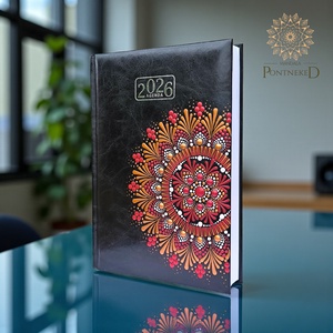 Nagy méretű (A/5) 2026-os mandala határidőnapló (fekete) - otthon & életmód - papír, írószer - naptár & tervező - Meska.hu