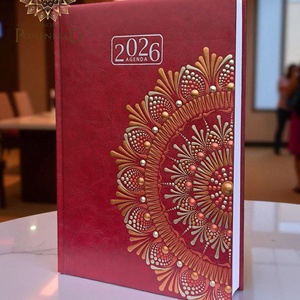 Nagy méretű, bordó(A/5) 2026-os mandala határidőnapló  (bronz-fehérarany-vörösréz) - otthon & életmód - papír, írószer - naptár & tervező - Meska.hu
