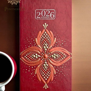 Mandala határidőnapló, bordó, 2026, kis méretű (fehérarany, vörösréz) - otthon & életmód - papír, írószer - naptár & tervező - Meska.hu