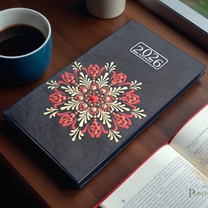 Mandala határidőnapló, fekete, 2026, kis méretű (bordó, vörösréz, fehérarany) - Meska.hu