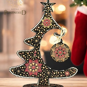 Mandalával díszített karácsonyfa asztali dísz (fehérarany-, vörösarany-, és  bordó- metál), Karácsony, Karácsonyi lakásdekoráció, Ünnepi asztaldekoráció, , MESKA