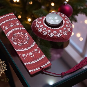 Mandala könyvjelző- és szív mécsestartó szett (vörösbor) - könyv & zene - könyvjelző - Meska.hu