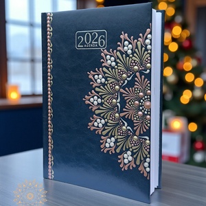 Nagy méretű, sötétkék (A/5) 2026-os mandala határidőnapló (rózsaarany-fehérarany-gyöngyház fehér) - otthon & életmód - papír, írószer - naptár & tervező - Meska.hu