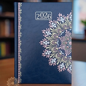 Nagy méretű, sötétkék (A/5) 2026-os mandala határidőnapló (rózsaarany-fehérarany-gyöngyház fehér) - otthon & életmód - papír, írószer - naptár & tervező - Meska.hu