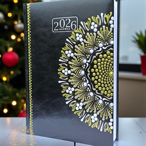 Nagy méretű, fekete (A/5) 2026-os mandala határidőnapló (zöldarany-fehérarany-gyöngyházfehér) - Meska.hu