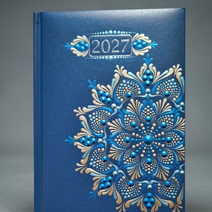 Mandalás határidőnapló 2027, Otthon & Életmód, Papír, írószer, Jegyzetfüzet & Napló, Festészet, Festett tárgyak, Keményfedeles, puha tapintású, fényes felületű, kék  színű, oldalanként napi bontású határidőnapló...., MESKA