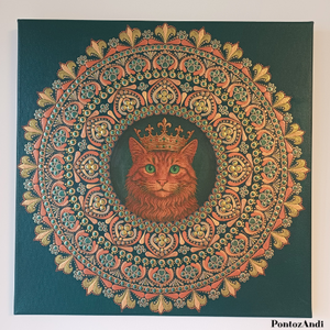 Macska koronával mandala mintával körülvéve, Művészet, Festmény, Akril, Festészet, MESKA