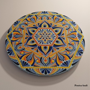 Mandala narancs-kék színekben - művészet - festmény - akril - Meska.hu