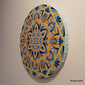 Mandala narancs-kék színekben - művészet - festmény - akril - Meska.hu