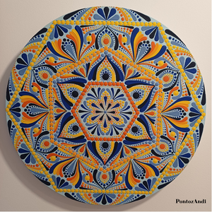 Mandala narancs-kék színekben, Művészet, Festmény, Akril, Festészet, MESKA