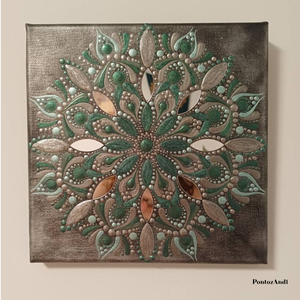 Smaragdvirág tükrös mandala, Művészet, Festmény, Akril, Festészet, MESKA