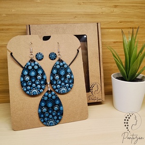 Kék - csepp alakú pontozott ékszerszett  - Meska.hu