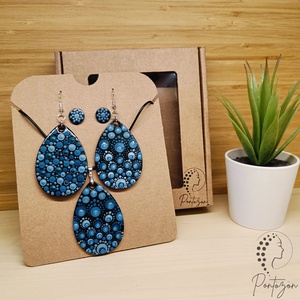 Kék - csepp alakú pontozott ékszerszett  - ékszer - ékszerszett - Meska.hu