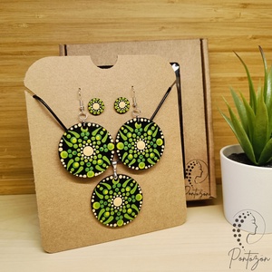 Pontozott ékszerszett - fűzöld és sárga színekkel, Ékszer, Ékszerszett, Ékszerkészítés, Festett tárgyak, MESKA