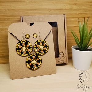 Pontozott ékszerszett - citromsárga és narancs színekkel - ékszer - ékszerszett - Meska.hu