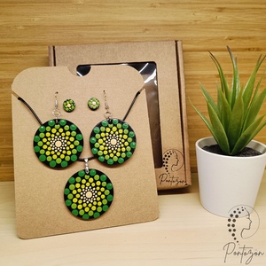 Pontozott ékszerszett - zöld és sárga színekkel - Meska.hu