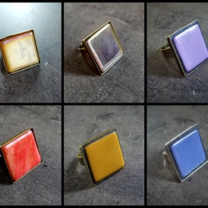 Üvegmozaik gyűrűk több színben (2,5x2,5 cm)  INGYEN POSTA - ékszer - gyűrű - üveglencsés gyűrű - Meska.hu