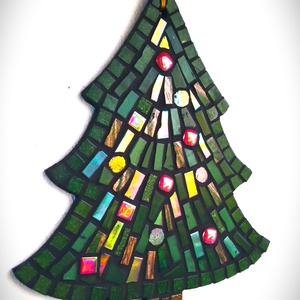 Mozaikos karácsonyfa falidísz  kézzel készült üvegmozaik dekoráció, fa alapon, Karácsony, Karácsonyi lakásdekoráció, Karácsonyi lakásdíszek, Mozaik, MESKA