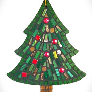 Mozaikos karácsonyfa falidísz  kézzel készült üvegmozaik dekoráció, fa alapon - karácsony - karácsonyi lakásdekoráció - karácsonyi lakásdíszek - Meska.hu