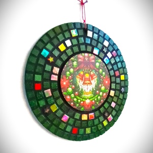 Mozaikos karácsonyi ajtódísz  kézzel készült ünnepi dekoráció, Karácsony, Karácsonyi lakásdekoráció, Karácsonyi ajtódíszek, Mozaik, MESKA