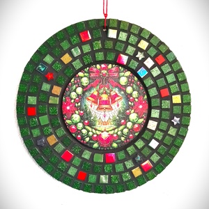 Mozaikos karácsonyi ajtódísz  kézzel készült ünnepi dekoráció - karácsony - karácsonyi lakásdekoráció - karácsonyi ajtódíszek - Meska.hu