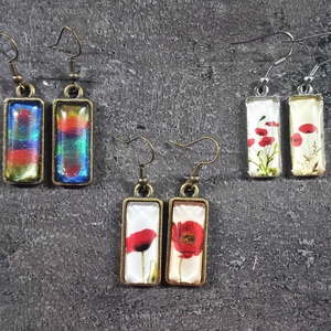 Festett üveg fülbevaló - téglalap (f40)  több féle / INGYEN POSTA! - Meska.hu