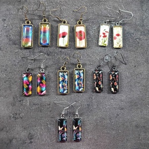 Festett üveg fülbevaló - téglalap (f40)  több féle / INGYEN POSTA! - ékszer - fülbevaló - lógó fülbevaló - Meska.hu