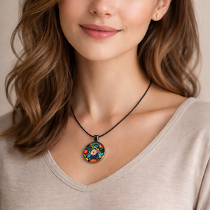 Kör alakú medálok, színes virágmintákkal /több féle/   - INGYEN POSTA - ékszer - nyaklánc - medálos nyaklánc - Meska.hu