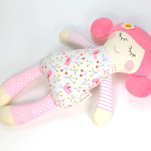 Kislány Baba,  Játékbaba, Textilbaba, Rongybaba, Textil Játék- Rózsaszín Arany Kismadaras Bella -  - Meska.hu