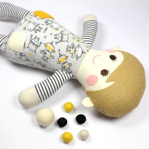 Kisfiú Baba,  Játékbaba, Textilbaba, Rongybaba, Textil Játék- Kék Piros Csíkos Döme - játék & sport - baba & babaház - baba - Meska.hu