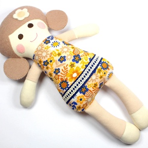 Kislány Baba,  Játékbaba, Textilbaba, Rongybaba, Textil Játék- Rózsaszín Sárga Csíkos  Bella - játék & sport - baba & babaház - baba - Meska.hu