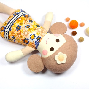 Kislány Baba,  Játékbaba, Textilbaba, Rongybaba, Textil Játék- Rózsaszín Sárga Csíkos  Bella - játék & sport - baba & babaház - baba - Meska.hu