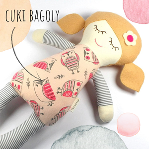 Kislány Baba,  Játékbaba, Textilbaba, Rongybaba, Textil Játék- Rózsaszín Kék Virágos Bella, Játék & Sport, Baba & babaház, Baba, Újrahasznosított alapanyagból készült termékek, Varrás, MESKA