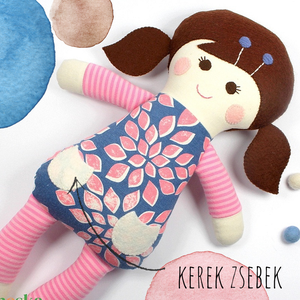 Kislány Baba,  Játékbaba, Textilbaba, Rongybaba, Textil Játék- Rózsaszín Kék Virágos Bella, Játék & Sport, Baba & babaház, Baba, Újrahasznosított alapanyagból készült termékek, Varrás, MESKA