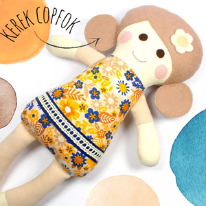 Kislány Baba,  Játékbaba, Textilbaba, Rongybaba, Textil Játék- Rózsaszín Sárga Csíkos  Bella, Játék & Sport, Baba & babaház, Baba, Újrahasznosított alapanyagból készült termékek, Varrás, MESKA