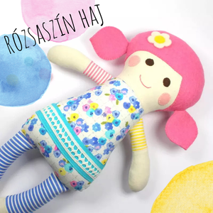 Kislány Baba,  Játékbaba, Textilbaba, Rongybaba, Textil Játék- Rózsaszín Sárga Csíkos  Bella, Játék & Sport, Baba & babaház, Baba, Újrahasznosított alapanyagból készült termékek, Varrás, MESKA