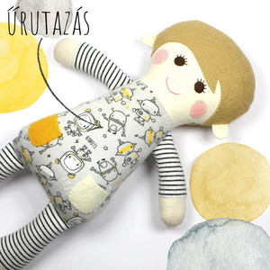 Kisfiú Baba,  Játékbaba, Textilbaba, Rongybaba, Textil Játék- Kék Piros Csíkos Döme, Játék & Sport, Baba & babaház, Baba, Újrahasznosított alapanyagból készült termékek, Varrás, MESKA