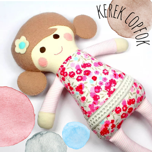 Kislány Baba,  Játékbaba, Textilbaba, Rongybaba, Textil Játék- Rózsaszín Kék Virágos Bella - Meska.hu