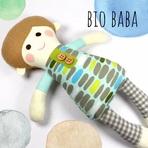 Alvó Kisfiú Baba Organikus Textilbaba, Játékbaba, Textil baba, Textiljáték, Rongybaba - Kék Zöld Mintás Dani, Játék & Sport, Baba & babaház, Baba, Újrahasznosított alapanyagból készült termékek, Varrás, MESKA