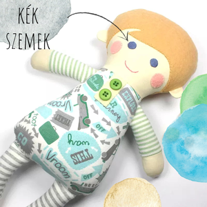 Kisfiú Baba,  Játékbaba, Textilbaba, Rongybaba, Textil Játék- Kék Piros Csíkos Döme, Játék & Sport, Baba & babaház, Baba, Újrahasznosított alapanyagból készült termékek, Varrás, MESKA