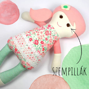Kislány Baba,  Játékbaba, Textilbaba, Rongybaba, Textil Játék- Rózsaszín Kék Virágos Bella, Játék & Sport, Baba & babaház, Baba, Újrahasznosított alapanyagból készült termékek, Varrás, MESKA