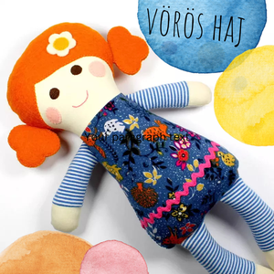 Kislány Baba,  Játékbaba, Textilbaba, Rongybaba, Textil Játék- Rózsaszín Sárga Csíkos  Bella, Játék & Sport, Baba & babaház, Baba, Újrahasznosított alapanyagból készült termékek, Varrás, MESKA
