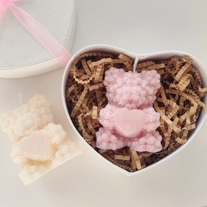 Szív maci szójaviasz gyertya box - rózsakvarc kristállyal, Otthon & Életmód, Gyertya, illat, aroma, Aromalámpa, Gyertya-, mécseskészítés, MESKA