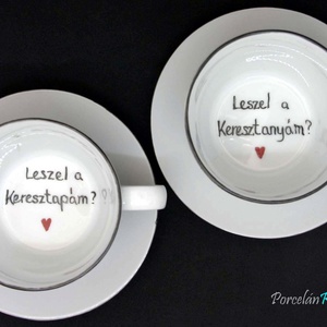 Keresztszülő-felkérő kávéscsésze pár, Otthon & Életmód, Konyhafelszerelés, tálalás, Tálalás, Tányér & Étkészlet, Kerámia, Festett tárgyak, MESKA
