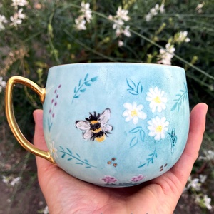 Méhecskés türkiz reggeliző készlet - otthon & életmód - konyhafelszerelés, tálalás - tálalás - tányér & étkészlet - Meska.hu