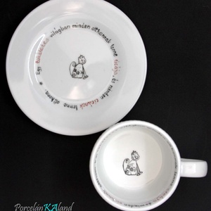 Teás csésze és tányérka cica-rajongóknak, Otthon & Életmód, Konyhafelszerelés, tálalás, Tálalás, Tányér & Étkészlet, Kerámia, Festett tárgyak, MESKA