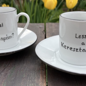 Keresztszülő-felkérő rövidkávés csészék, párban, Otthon & Életmód, Konyhafelszerelés, tálalás, Tálalás, Teás- és kávés pohár, készlet, Festett tárgyak, Kerámia, MESKA