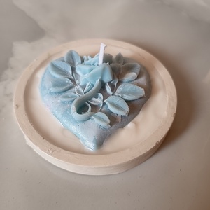 Kézműves Szív alakú Díszgyertya Levélmintával és rózsával - otthon & életmód - gyertya, illat, aroma - gyertya - Meska.hu